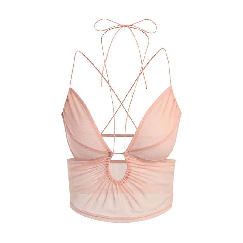 

Women' Tanks & Camis Summer Sexy Camisole Women Pink Cute Tank Top Woman Halter Tee Shirt Femme Crop Bow Hollow Out T-shirtWomen