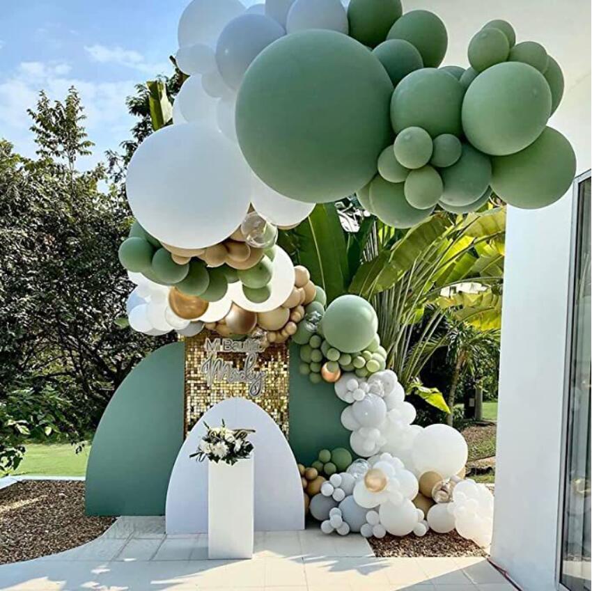 Retro bean green balloon chain set party decoration scene layout props latex balloon birthday-image-764925087