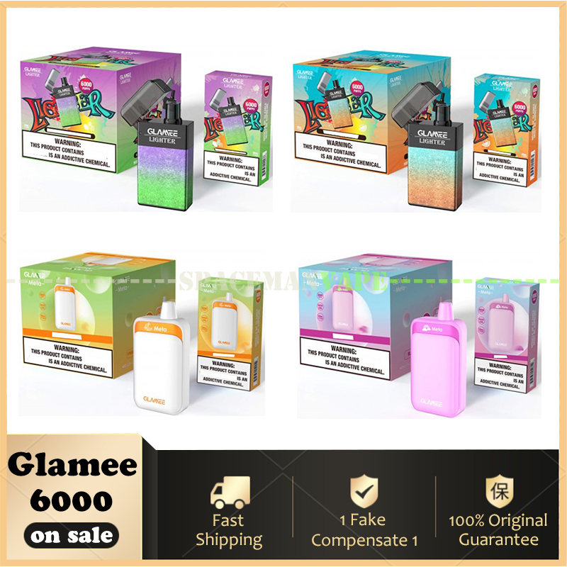 

100% Original Glamee Lighter 6000 Big Puffs Disposable Vape Pen E Cigarette 800 mAh Rechargeable Battery With 20ml Mesh Coil Pen Genuine meta