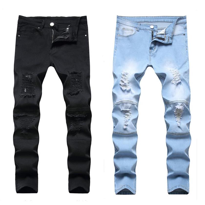 

Men's Plus Size Pants Jeans Man White Mid High Waist Stretch Denim Ripped Skinny For Men Jean Casual Fashion Pant 1820265f, Black