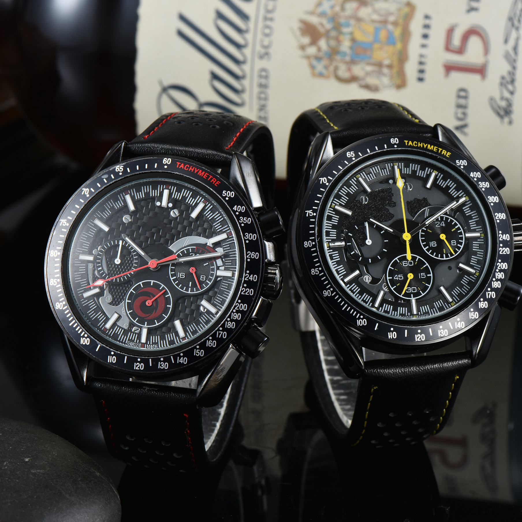 

Mens Watch Automatic Stainless Steel Quartz Movement Wristwatches Fashion Multifunctional Multifunctional Waterproof High Quality Leather Strap Lightweight, C-10