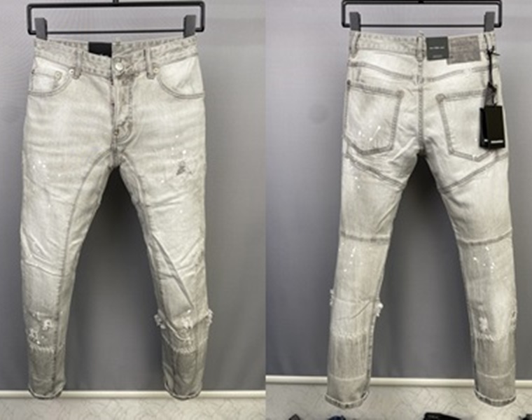 

2022 New Men Jeans Hole Light Blue Dark gray Italy Brand Man Long Pants Trousers Streetwear denim Skinny Slim Straight Biker Jean for D2 Top quality size 28-38 A11, A339