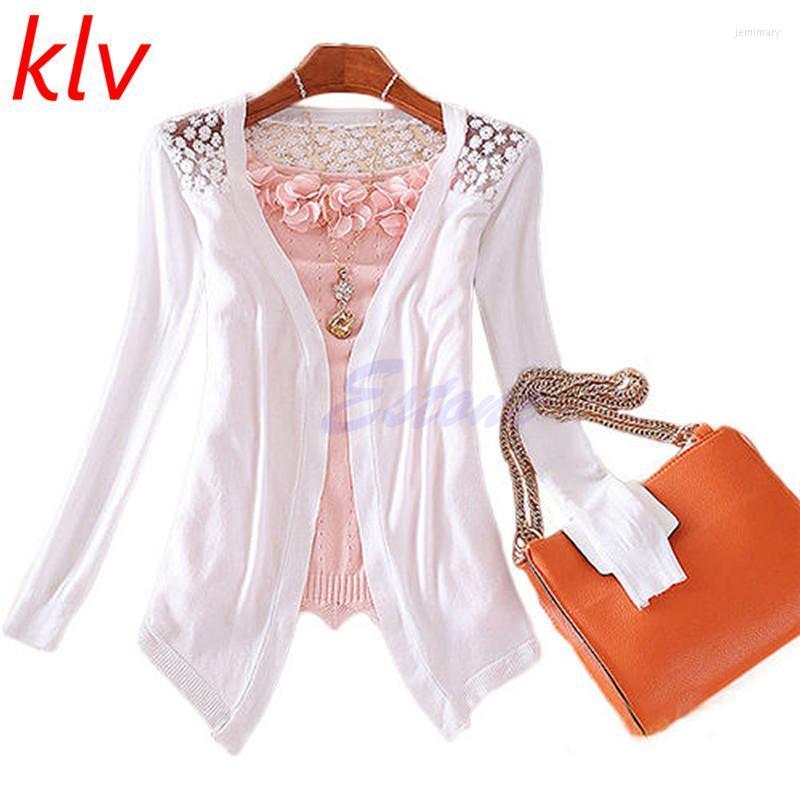 

Women's Sweaters Women Knitted Cardigan Sweater Tops Candy Color Knitwear Hollow Lace Long Sleeve Slim Thin Out Jacket Jemi22, Bl