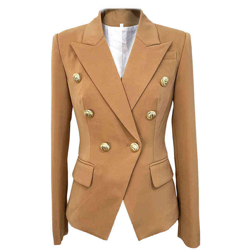 

2021 New Brown Blazer Women Suit Fashion Double Breasted Golden Button Slim Fit Blazers Jackets High Quality Dropshipping J220813, Champagne