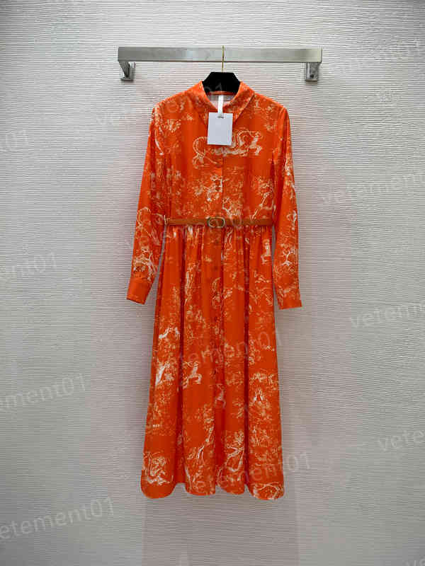 

Luxury Women Dresses Classic Animal Jungle Logo Print Lapel Neck Waist Long Sleeve Dress D Belt Fashion Brand Designer Dresses For Women Clothing, 17
