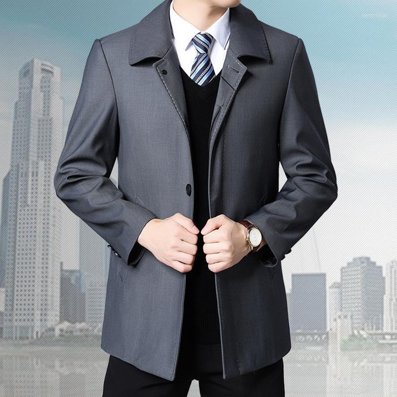 

Men's Trench Coats Spring Autumn Men 2022 Windbreaker Mid-length Middle-aged Dad Suit Lapel Solid Color Business Casual JacketMen's Kend22, Black
