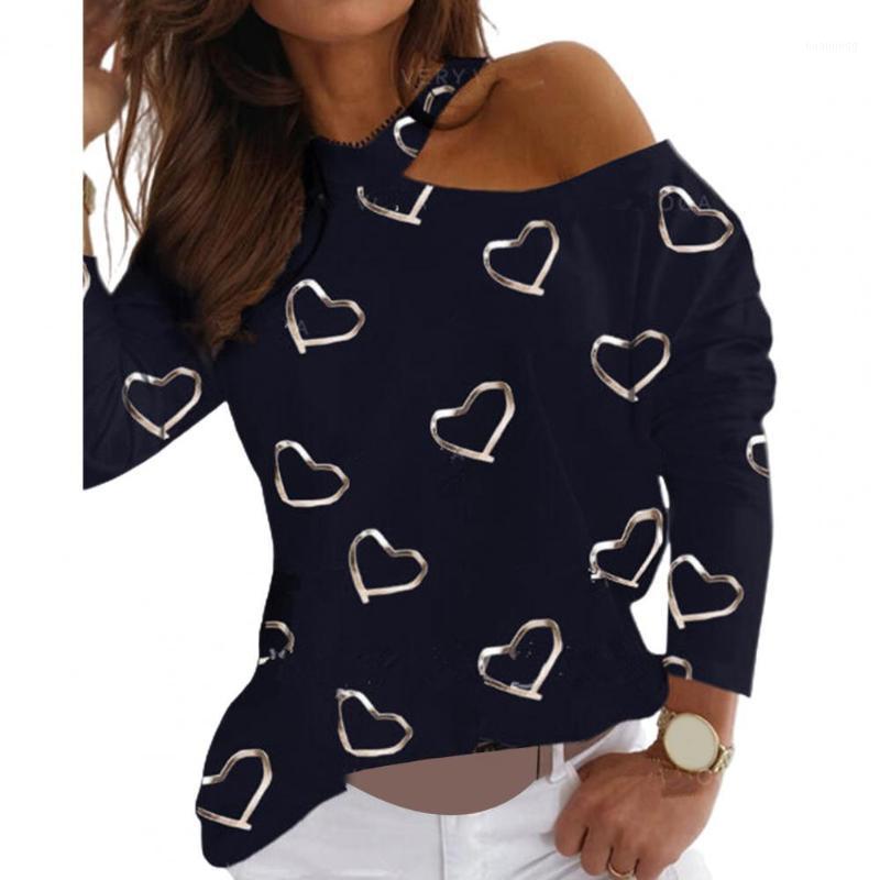 

Women' Blouses & Shirts !!! Sexy Women Long Sleeve Hollow Out Blouse Love Heart Print One Shoulder Pullover, Red