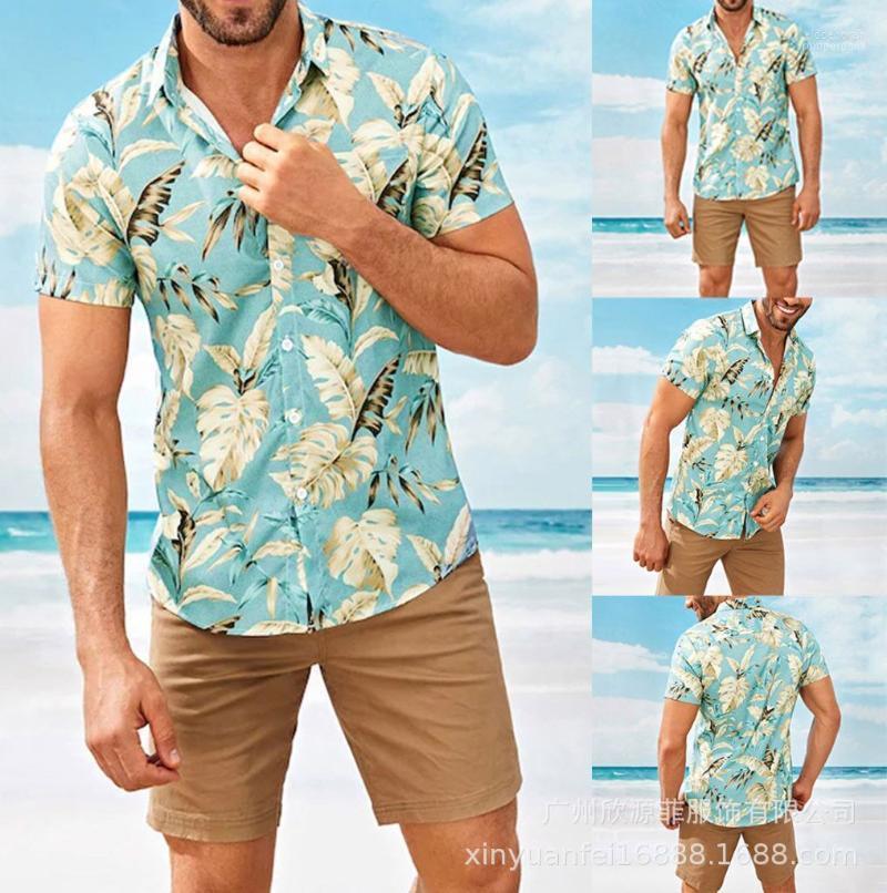 

Summer Men's Loose Casual Printed Beach Shirt Fashion European And American Tops Short Sleeve Shirts Eldd22, Light blue