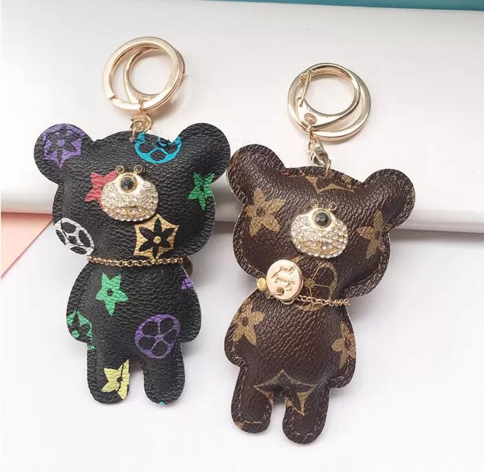 

Bear Key Chain Accessories Fashion Rhinestone Key Ring PU Leather Car Keychain Jewelry Bag Charm Animal Keyring Holder