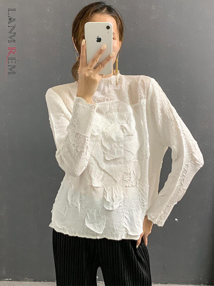 

Women's T-Shirt 2022 Autumn Summer Pleated Long Sleeve Female All-match Solid Color Design Top Women Fashion 2W1114Women's, Black