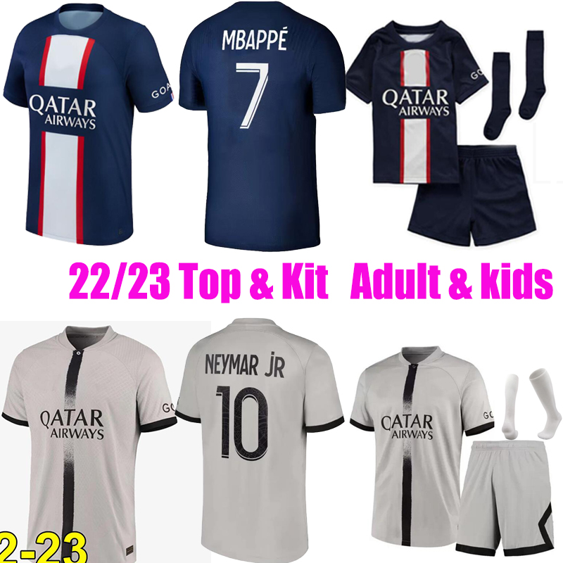 

22 23 PSGs PARISs adult kids kit set MBAPPE HAKIMI #30 soccer jersey SERGIO RAMOS Maillots de football 2022 2023 MARQUINHOS VERRATTI shirt uniforms maillot foot, Away with patch1