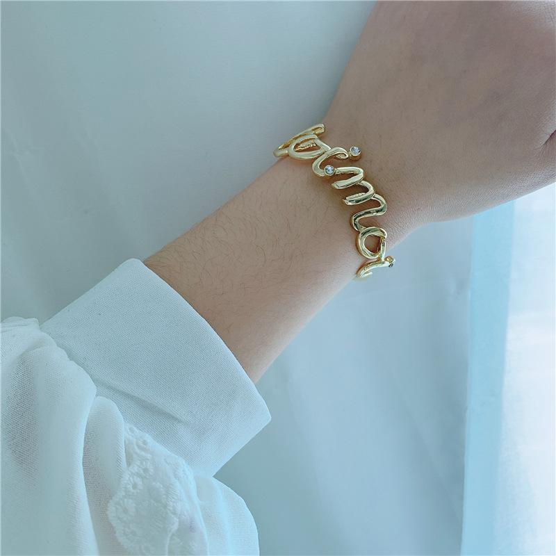 

Bangle 2022 Vintage Elegant Simple Asymmetric Set Opening Letter Golden Bracelet Ring For Women Jewelry Party GiftsBangle