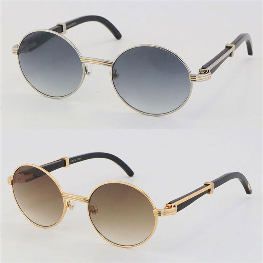 Lunettes de soleil entières Black Buffalo Classic Men Grands verres de soleil rond en métal 7550178 18K Gold Vintage Fashion Sport HIG261J