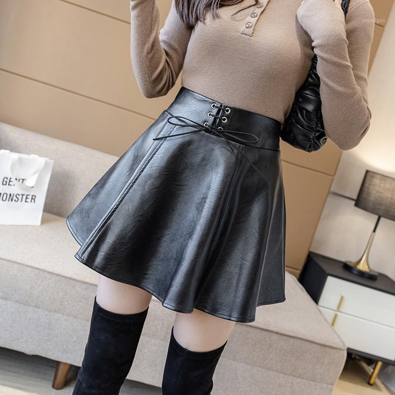 

Skirts Fat Wild Plus Size Pu Leather Female Autumn And Winter 200 Kg Half-Length A-Line Fluffy Skirt, Black