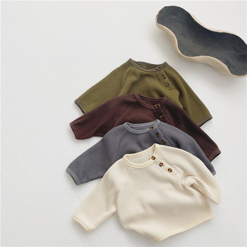 

T-shirts Spring Children's Clothing Cotton Baby Boys Sweatshirts For Autumn Kids Clothes 3 Buttons Little Girls Outerwear Costume T Shir, Beige