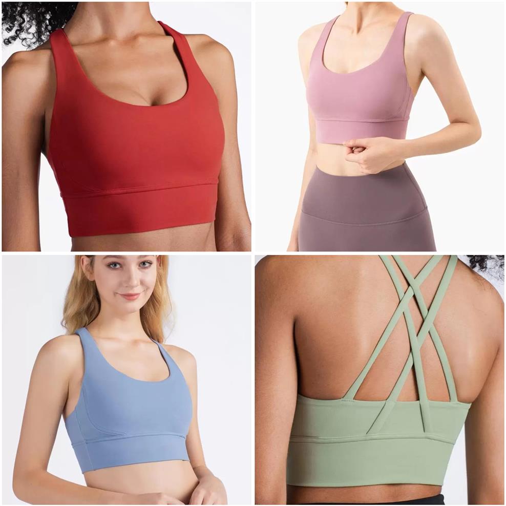

2021 womens Yoga Outfits tanks yoga bra gym align training top tops cross back plastic sports underwear lu women gather vest runni2894, 11