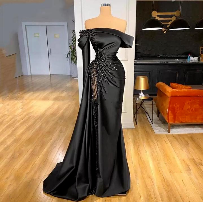 

Sexy Off-shoulder Black Mermaid Pageant Party Gown Luxury Pearls Evening Dresses Formal Long Party Night Prom Dress 2023 GW0210, Orange