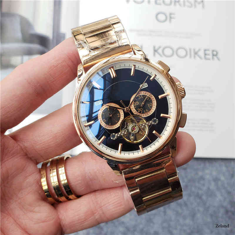 Baida Leisure Men's Mente Automatique Automatique Grand vol de vol Watch Mécanique en acier inoxydable