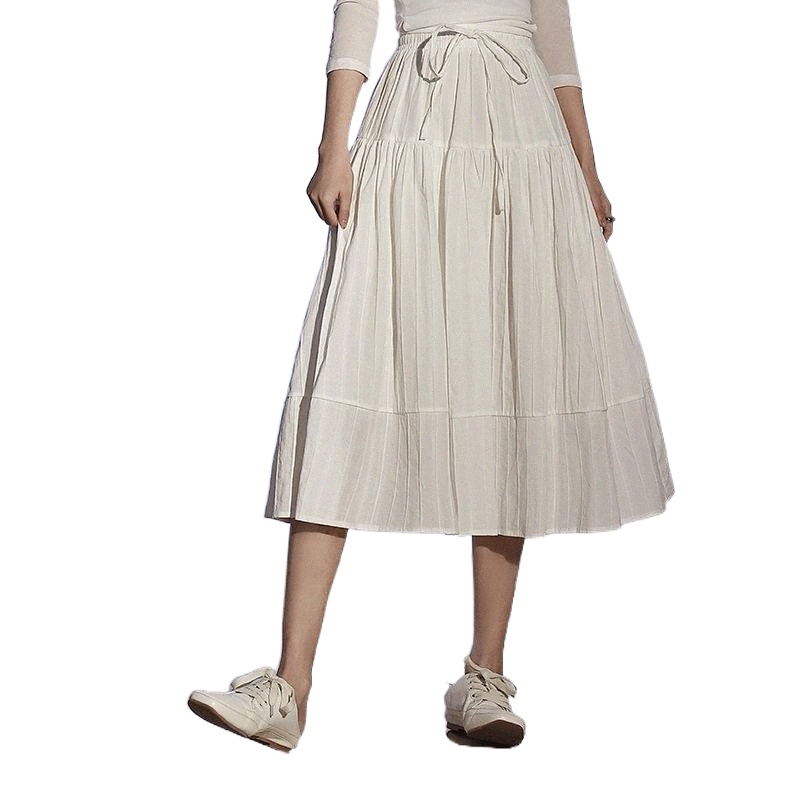 skirts 2022 Autumn Arrivals High Waist Slim Sweet Temperament Simple Solid Color Casual Women A-line Long Skirt Tide I4Gk#-image-790121306