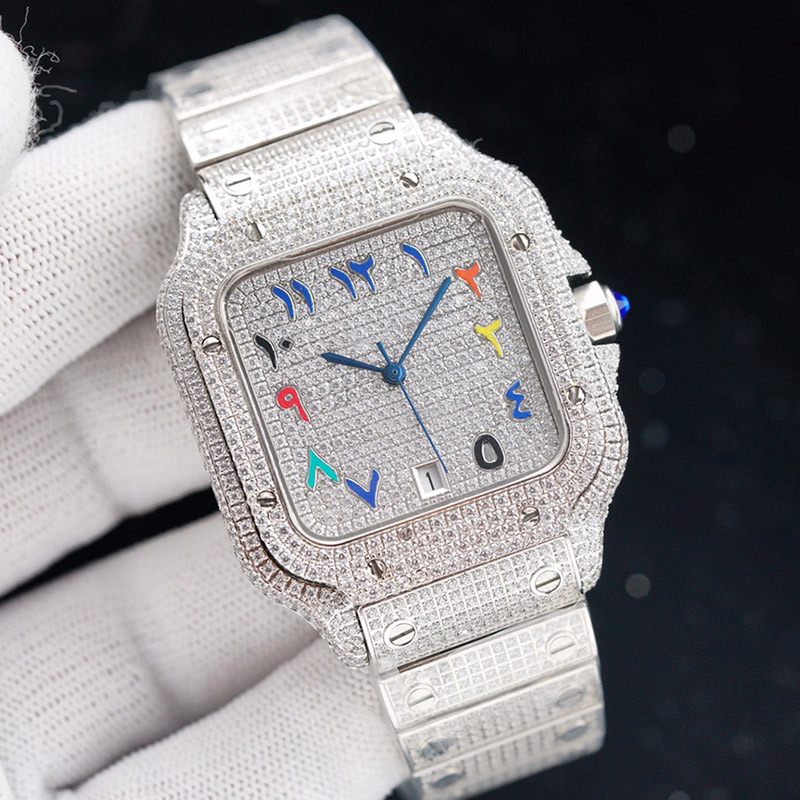 

Full Diamond Mens Watch Automatic Mechanical Sapphire Watches 40MM Business Wristwatch High-end Stainless Steel Belt Montre de Luxe Giftes, Colour 11