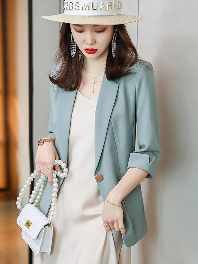 

Women's Suits & Blazers High Quality Thin Women Blazer 2022 Spring Summer Korean Fashion All-Match Three Quarter Sleeves Suit Jacket FemaleW, Black
