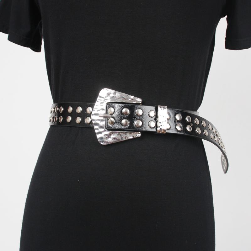 

Belts Punk Vintage Curving Pin Buckle Women Men Waist Belt Grommet Rivets Waistband PU Leather Strap Fashion Hip Hop Jeans, Black