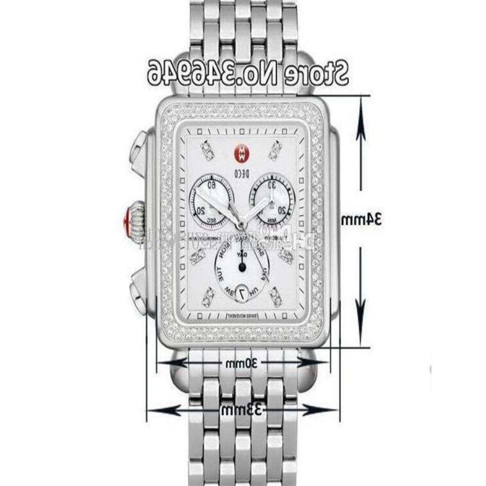 

33mm Michele Signature Deco Diamond Chronograph Mother of Pearl Ladies quartz Watch304a, Silver b2