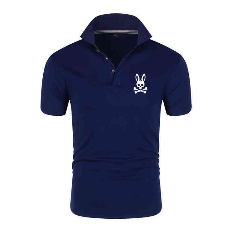 

Men's Casual Polo Shirts Short Sleeve T-Shirts Fashion Slim Fit Solid High Quality Skull Bunny Print Top, Navy blue