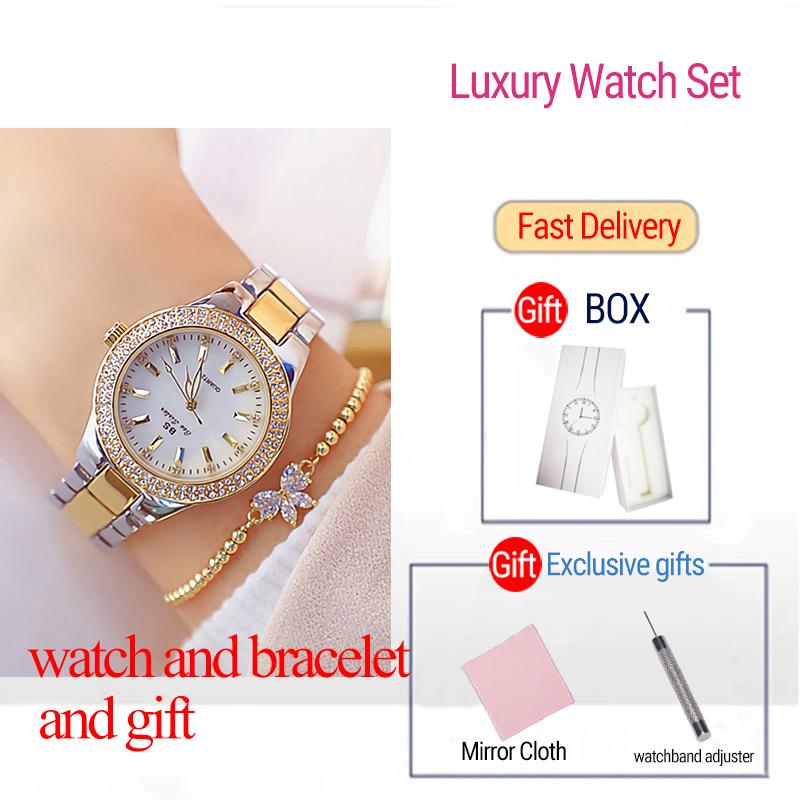 

Wristwatches Ladies Wrist Watches Set Box Bracelet Gold Watch Women Crystal Diamond Stainless Steel Clock Montre Femme 2022Wristwatches
