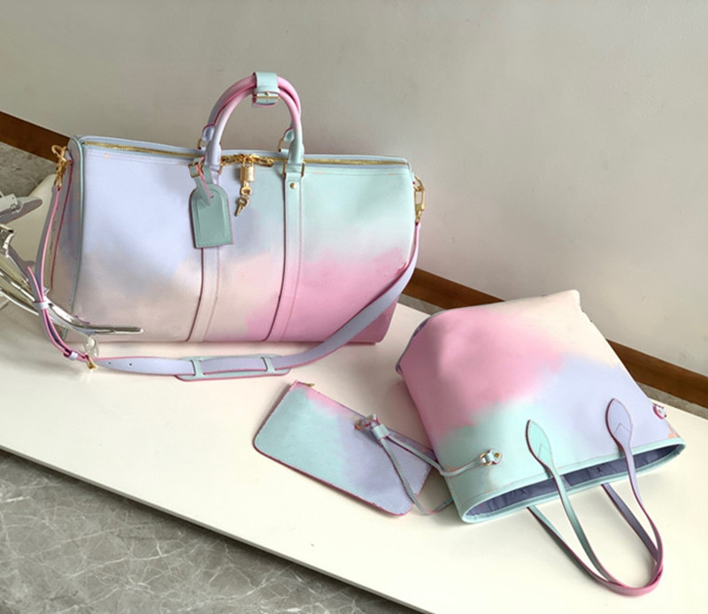 

Designer Bags gradient rainbow render shopping bag fashion evening package clutch handbag luxury ONTHEGO Medium Bag pillow tote 59859 46077, Small #2 pink multicolor