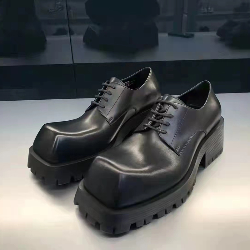 

Square Toe Men's Dress Shoes Big Men Derby Shoe Lace Up Mens Bussiness Leather Shoes Thick Sole, Black