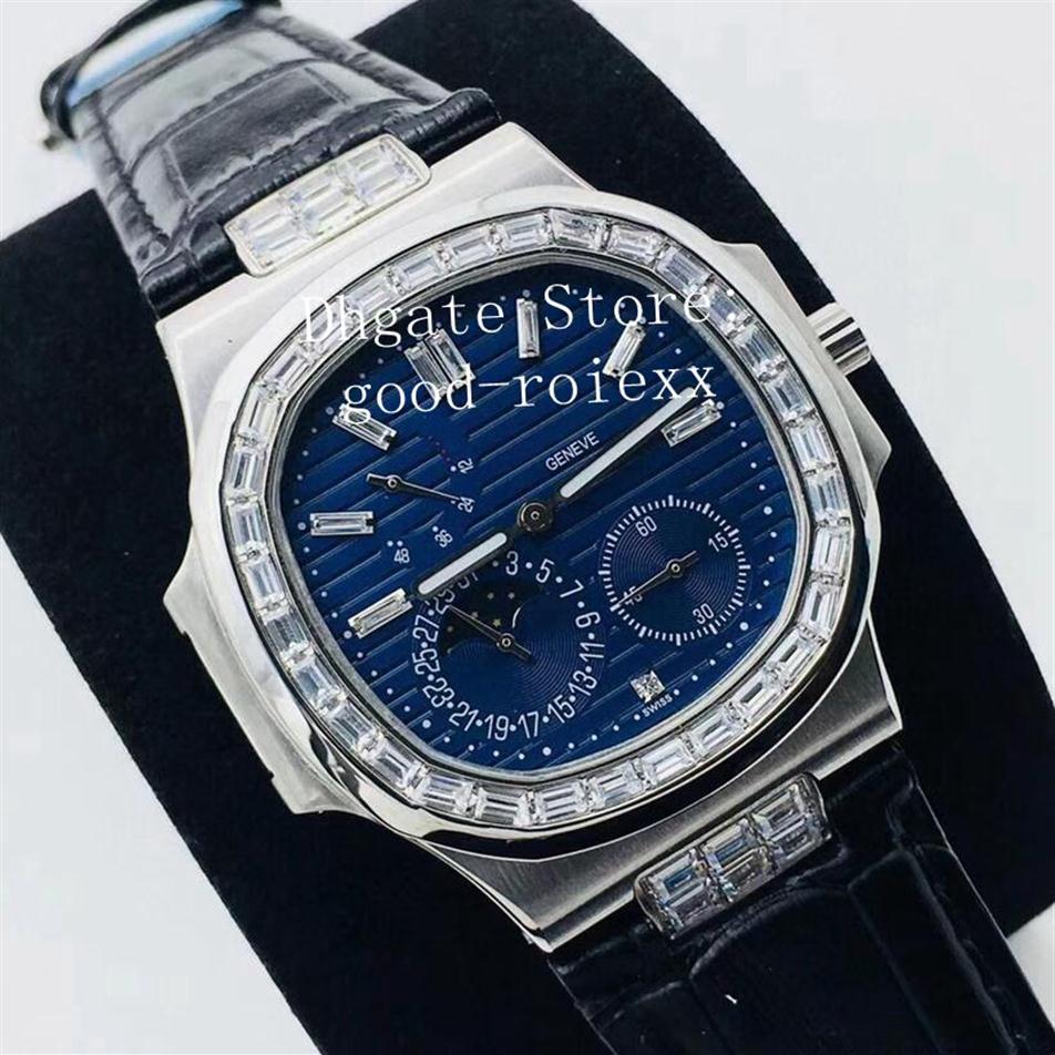 Montres en diamant en or rose de luxe à 4 style pour les hommes regardes Cal.240 ETA Men's 40mm Leather 5724 Réserve de puissance V2 Version287i