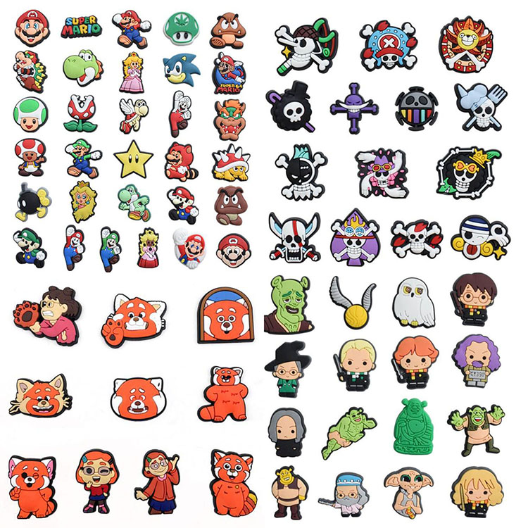 

New arrived anime cartoon croc charms pvc soft rubber shoecharms buckle fashion shoe accessories clog charm wristband bracelet decoration gift