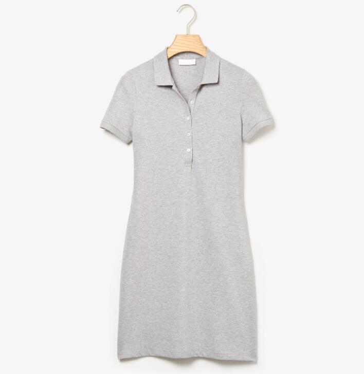 

crocodile womens designer dress Fashion 100% Cotton Shirt Dresses Casual Polo Clothing A-Line Skirt Fresh Sweet Apparel, Blue
