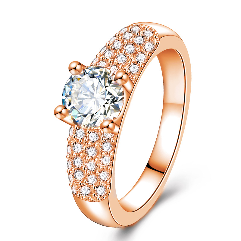 

Wedding Rings Men Woman Korean 18K Rose Gold Plated Costume Jewelry Cubic Zirconia Gemstone Rings