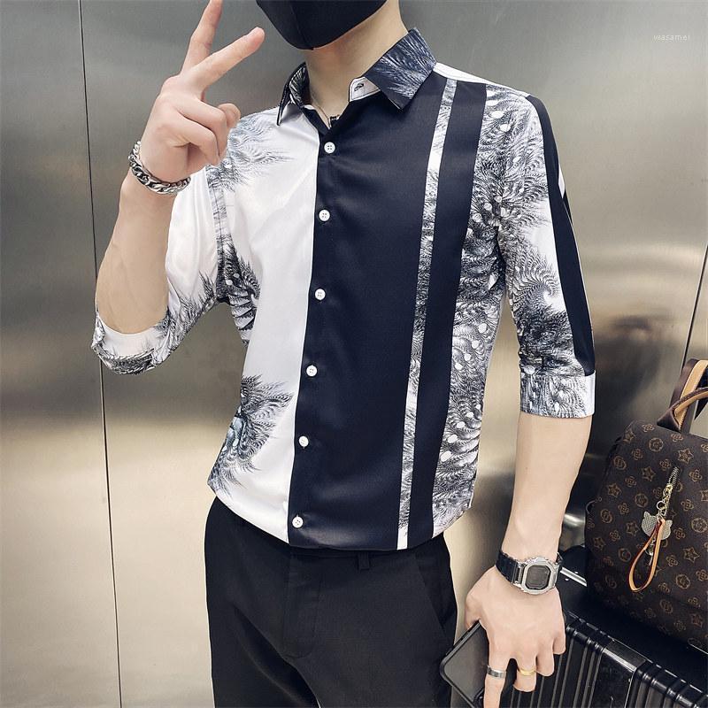 

Men's Casual Shirts Mid-sleeve Shirt Printing Three-quarter Sleeve Trend Light Familiar Social Guy, Black