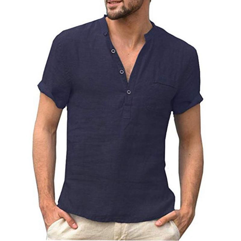 

Men's Polos Summer Men's Short-Sleeved T-shirt Cotton And Linen Led Casual Shirt Male Breathable S-3XLMen's, Color 1
