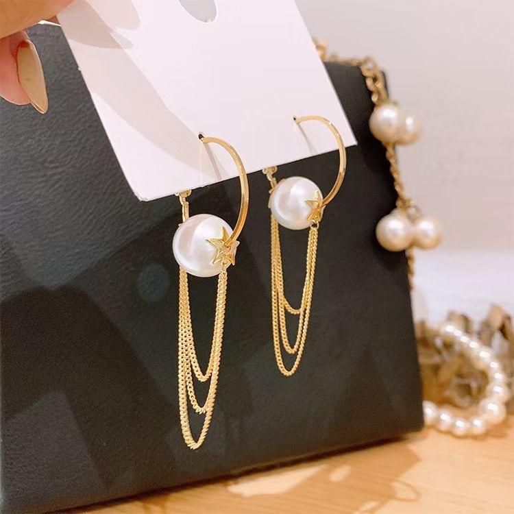 

Dangle & Chandelier Simple French Style Tassel Long Retro Earrings Female Fashion Temperament Trend Pearl Elegant Women Jewelry EarrringDang