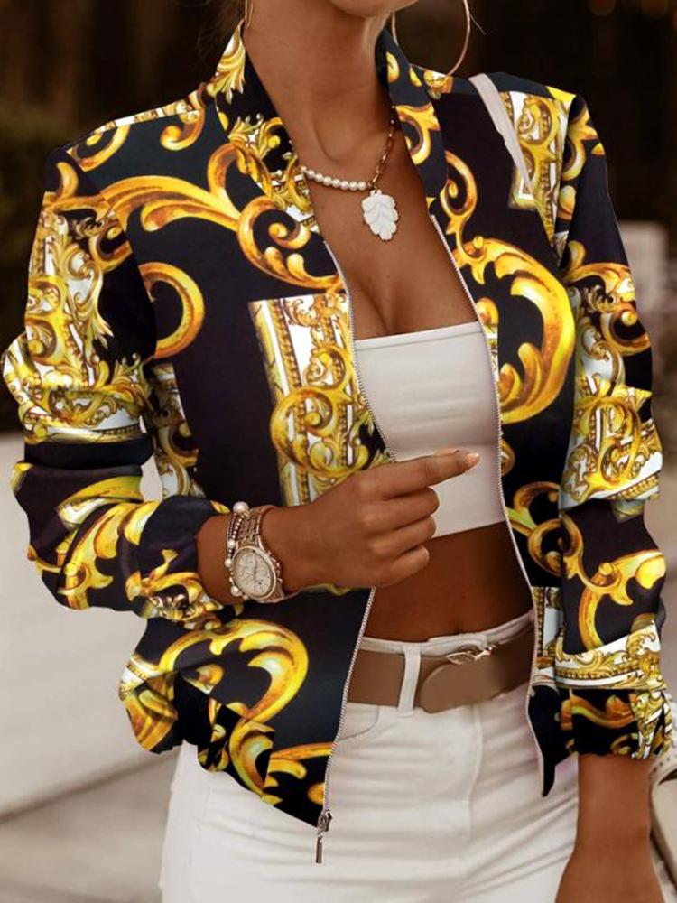 

Women' Jackets Women Fashion Thin Outwears Bomber Biker Jacket Autumn Casual Slim Basic Coat Ladies Zipper Print Top Coats StreetwearWomen