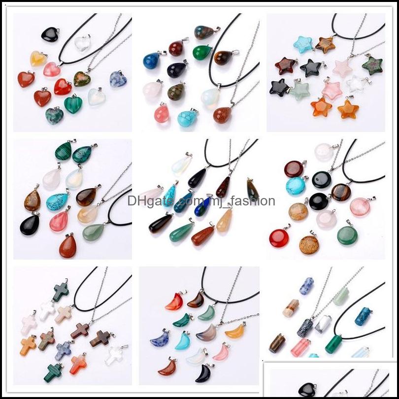 

Pendant Necklaces Pendants Jewelry Natural Stone Chakra Reiki Healing Necklace Quartz Crystal Cross Heart Love For Women Men Drop Delivery