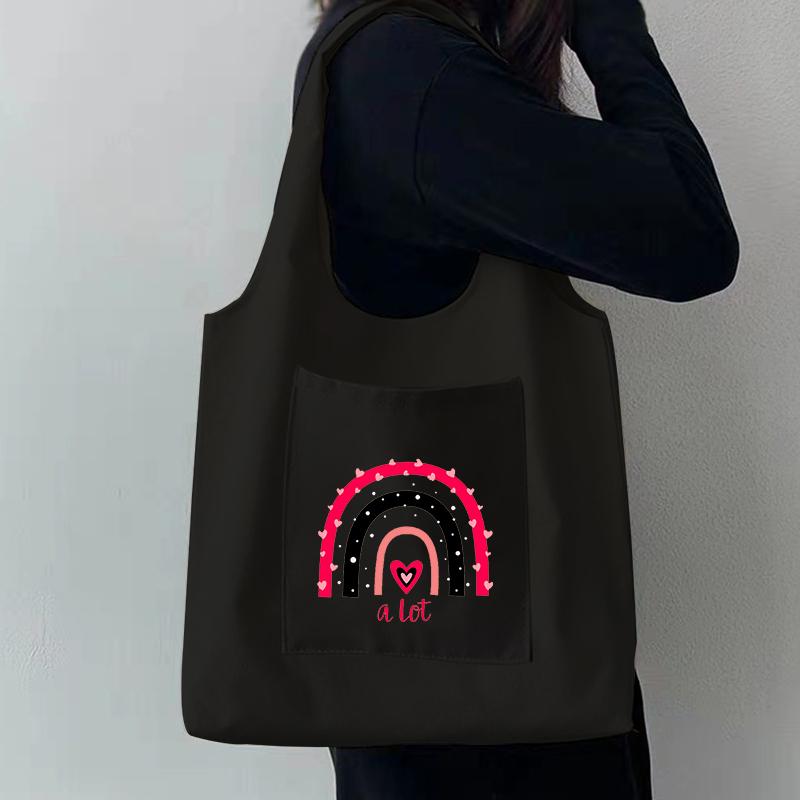 

Shopping Bags Woman Rainbow Bag Shopper Folding Canvas 2022 Tote Travel Designer Handbags Beach Printed Cloth Shoulder BagShopping, F 004 (black)