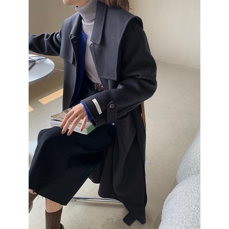 

Women's Wool & Blends Thirteen Line Clothing Autumn And Winter 100 Double-sided Tweed Coat Lapel Shawl Detachable 028Women's, Yellow