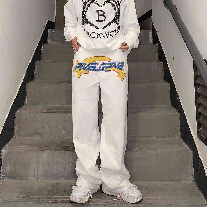 

Jeans Wide Men Leg Denim Cargo Pants Y2k Streetwear Straight Baggy Trousers Embroidery Denim Jeans Hip Hop Grunge Clothes White T220803