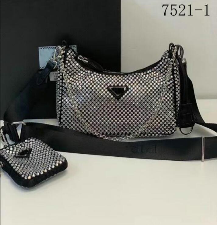 

luxury Shoulder Bags lady crossbody wallet purse Fashion Nylon Diamonds Cell Phone Pocket handbags Girls tote two item hobos wallets, Black