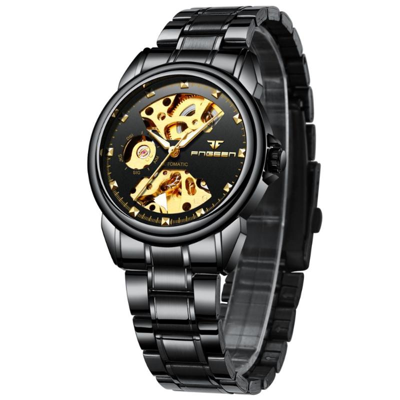 

Wristwatches Watch Band 22mm Waterproof Mechanical Automatic Skeleton Fashion Luxury Stainless Steel Male Clock Relogio Masculino SaatWristw, Black 003