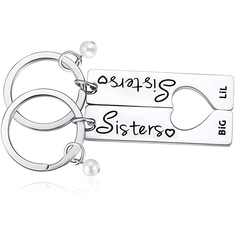 

Keychains 2PCS Sisters Gifts Big Sis Lil Keychain Birthday Gift From Sister Friend Keyring For Girls Women Friends BFF Friendship