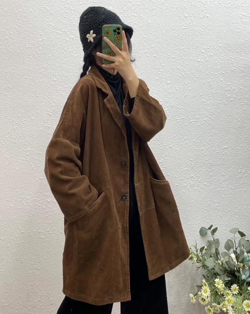 

Women's Jackets Autumn Winter Women Large Size Loose Retro Tops 2022 Female Coat Cardigan Button Long Corduroy, Green