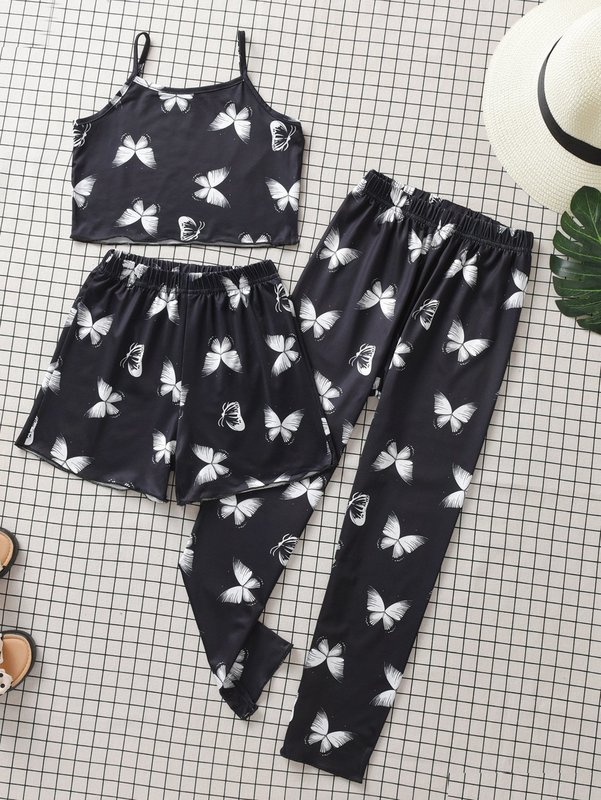 

Girls Allover Cami Top & Pants & Shorts SHE, Black