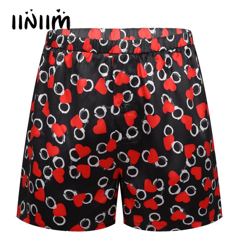 

Men's Shorts Mens Hearts Printed Satin Boxer Briefs Sexy Nightwear Mid Waist Elastic Waistband Sleepwear Pajamas Bottoms, White;black