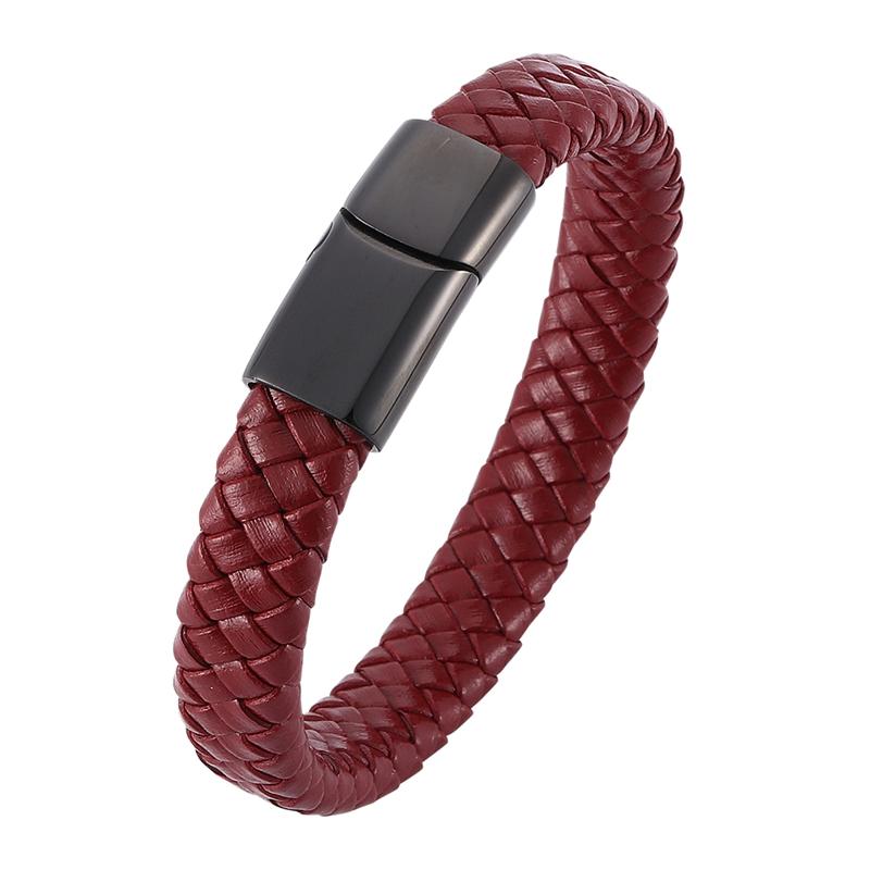 

Charm Bracelets Fashion Jewelry Red Braided Leather Bracelet Of Men Women Black Magnetic Clasp Bangles Wristband BB0021
